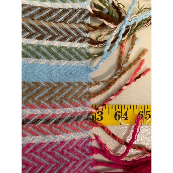 Pink & Blue Tartan 100% Cashmere Scarf Made In Scotland Fringe Edges - Picture 3 of 4